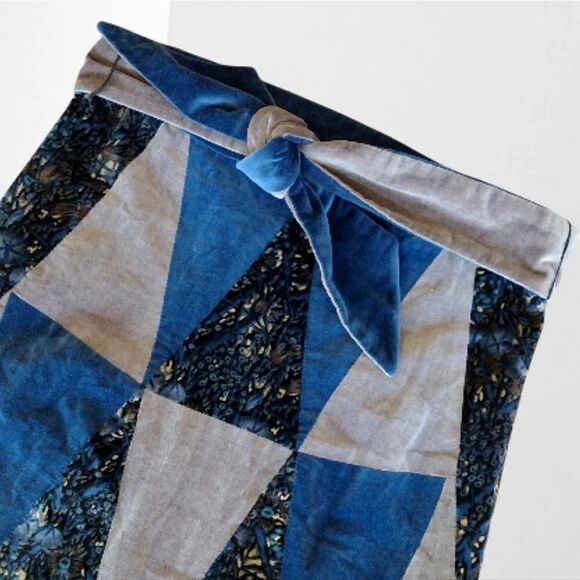 VTG 70s Glen of Michigan Blue Velvet Floral Patchwork Quilted Maxi Skirt Small - Picture 3 of 13